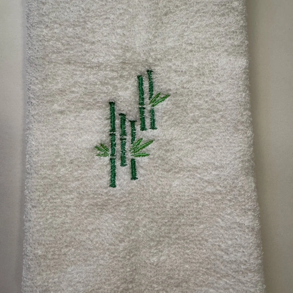 Mahjong Bam Bamboo Embroidered Hand Towel White Hostess Gift